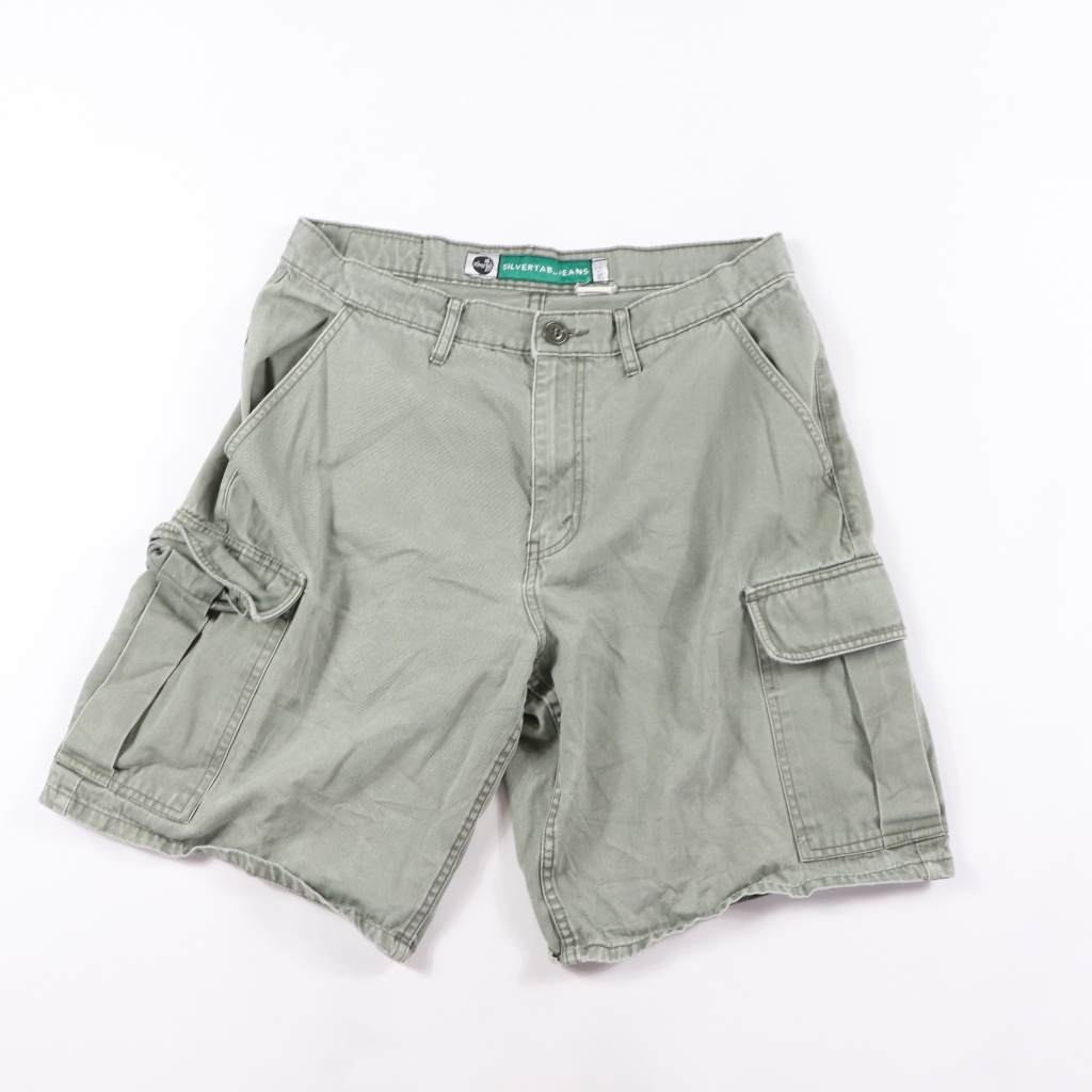 90s Levis Mens 34 Silver Tab Cargo Shorts Green